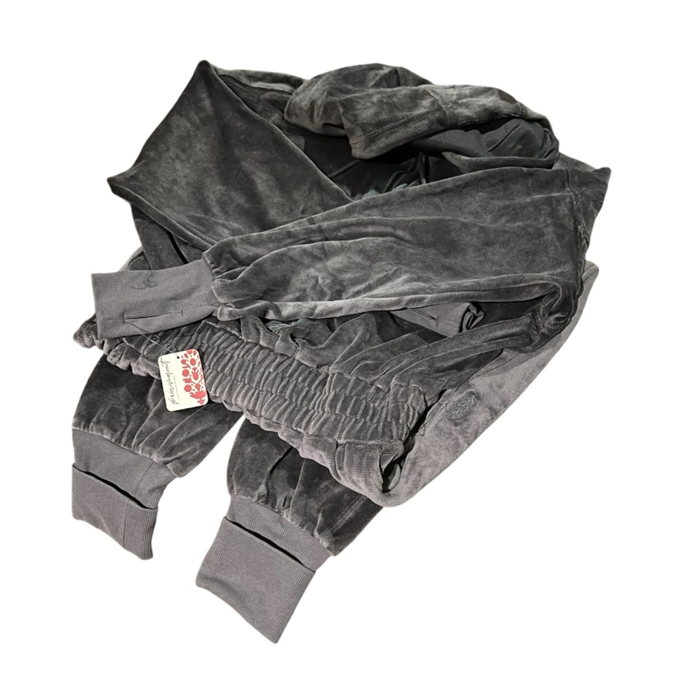 FP Movement by Free People Charcoal Velvet Hooded Jumpsuit - Picture 2 of 6
